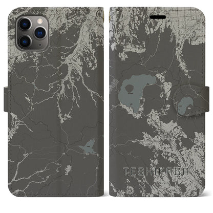 【弟子屈（北海道）】地図柄iPhoneケース（手帳タイプ）モノトーン・iPhone 11 Pro Max 用