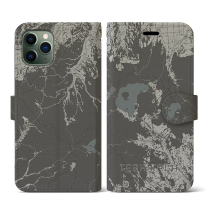 【弟子屈（北海道）】地図柄iPhoneケース（手帳タイプ）モノトーン・iPhone 11 Pro 用