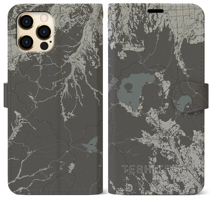 【弟子屈（北海道）】地図柄iPhoneケース（手帳タイプ）モノトーン・iPhone 12 Pro Max 用