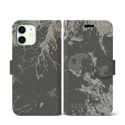 【弟子屈（北海道）】地図柄iPhoneケース（手帳タイプ）モノトーン・iPhone 12 mini 用