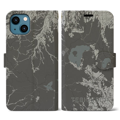 【弟子屈（北海道）】地図柄iPhoneケース（手帳タイプ）モノトーン・iPhone 13 用