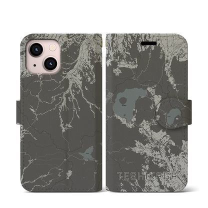 【弟子屈（北海道）】地図柄iPhoneケース（手帳タイプ）モノトーン・iPhone 13 mini 用