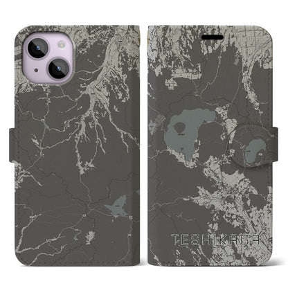 【弟子屈（北海道）】地図柄iPhoneケース（手帳タイプ）モノトーン・iPhone 14 用