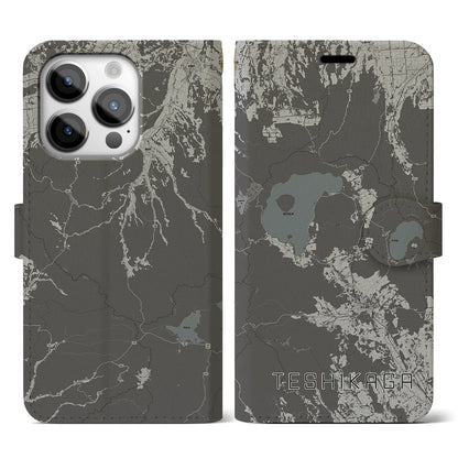 【弟子屈（北海道）】地図柄iPhoneケース（手帳タイプ）モノトーン・iPhone 14 Pro 用