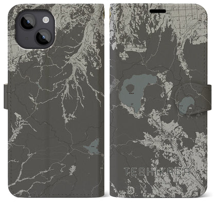 【弟子屈（北海道）】地図柄iPhoneケース（手帳タイプ）モノトーン・iPhone 14 Plus 用