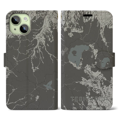 【弟子屈（北海道）】地図柄iPhoneケース（手帳タイプ）モノトーン・iPhone 15 用