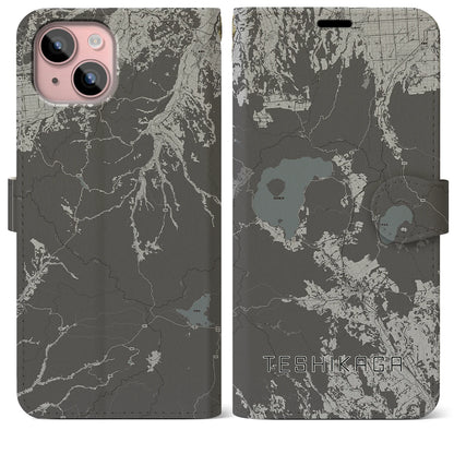 【弟子屈（北海道）】地図柄iPhoneケース（手帳タイプ）モノトーン・iPhone 15 Plus 用