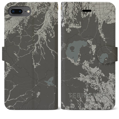 【弟子屈（北海道）】地図柄iPhoneケース（手帳タイプ）モノトーン・iPhone 8Plus /7Plus / 6sPlus / 6Plus 用