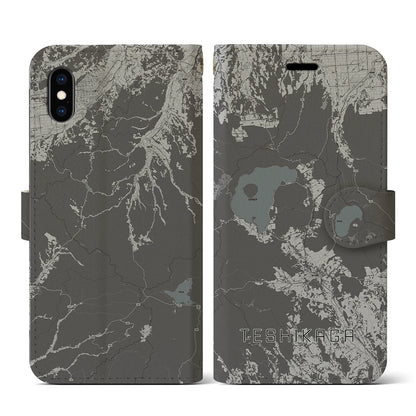 【弟子屈（北海道）】地図柄iPhoneケース（手帳タイプ）モノトーン・iPhone XS / X 用