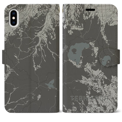 【弟子屈（北海道）】地図柄iPhoneケース（手帳タイプ）モノトーン・iPhone XS Max 用