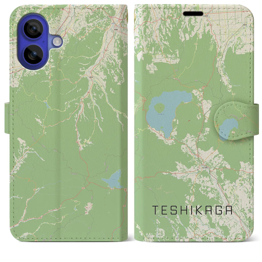 【弟子屈(北海道)】地図柄iPhoneケース(手帳タイプ)ナチュラル・iPhone 16 Pro Max 用