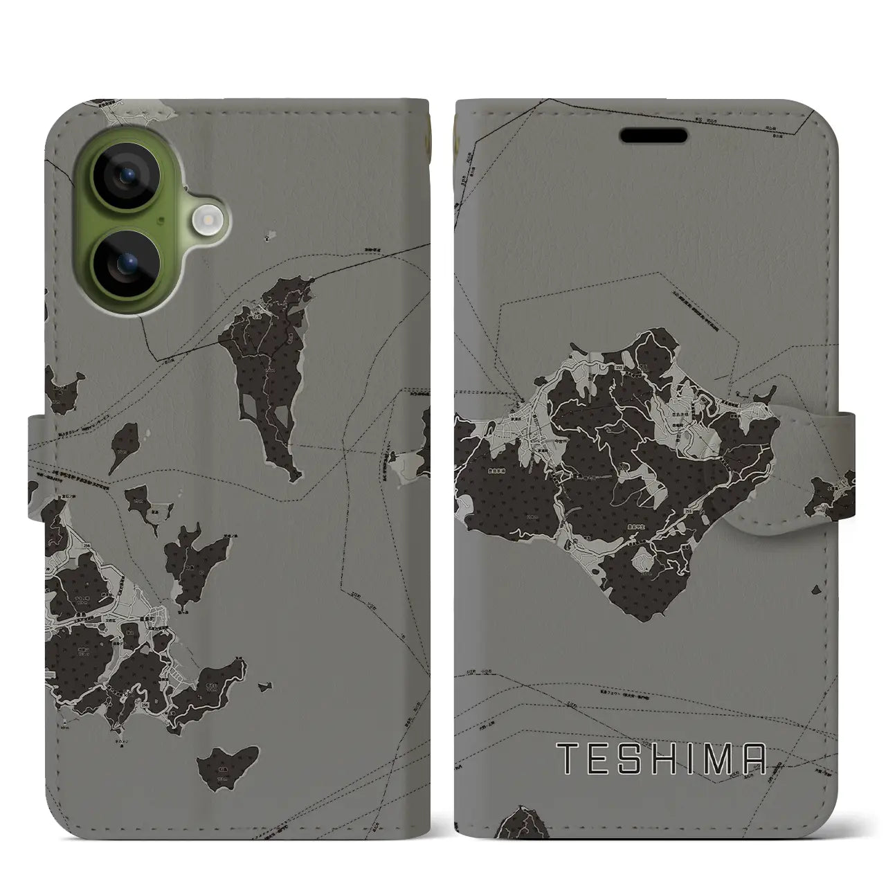 【豊島（香川県）】地図柄iPhoneケース（手帳タイプ）