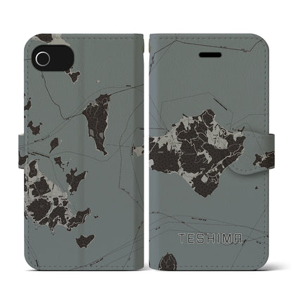 【豊島（香川県）】地図柄iPhoneケース（手帳タイプ）モノトーン・iPhone SE（第3 / 第2世代） / 8 / 7 / 6s / 6 用