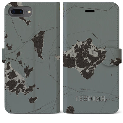 【豊島（香川県）】地図柄iPhoneケース（手帳タイプ）モノトーン・iPhone 8Plus /7Plus / 6sPlus / 6Plus 用