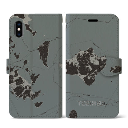 【豊島（香川県）】地図柄iPhoneケース（手帳タイプ）モノトーン・iPhone XS / X 用