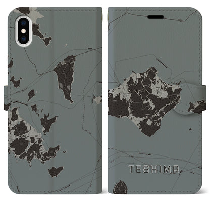 【豊島（香川県）】地図柄iPhoneケース（手帳タイプ）モノトーン・iPhone XS Max 用