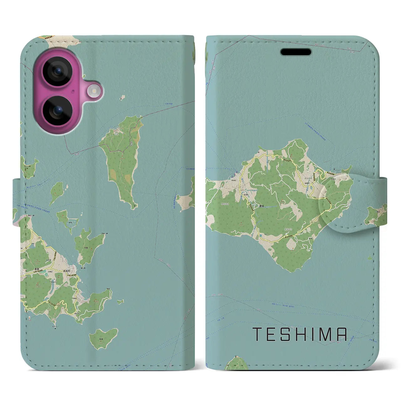 【豊島（香川県）】地図柄iPhoneケース（手帳タイプ）ナチュラル・iPhone 16 Pro 用