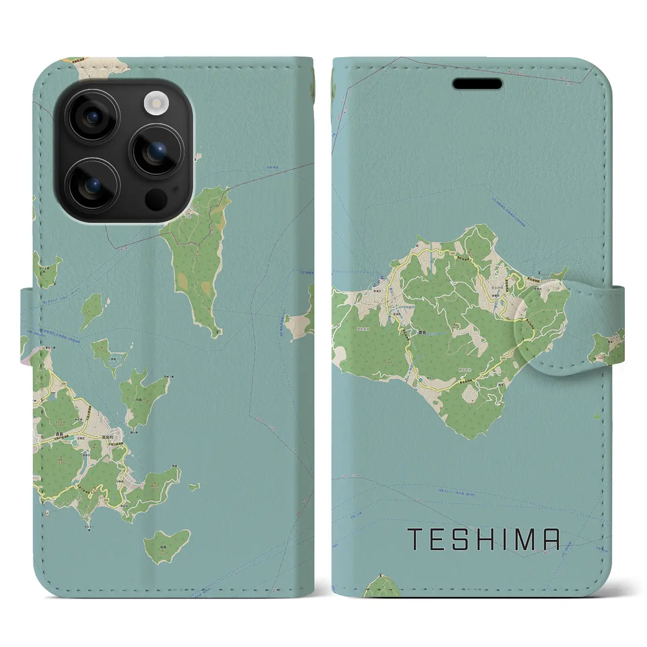 【豊島（香川県）】地図柄iPhoneケース（手帳タイプ）ナチュラル・iPhone 16 用