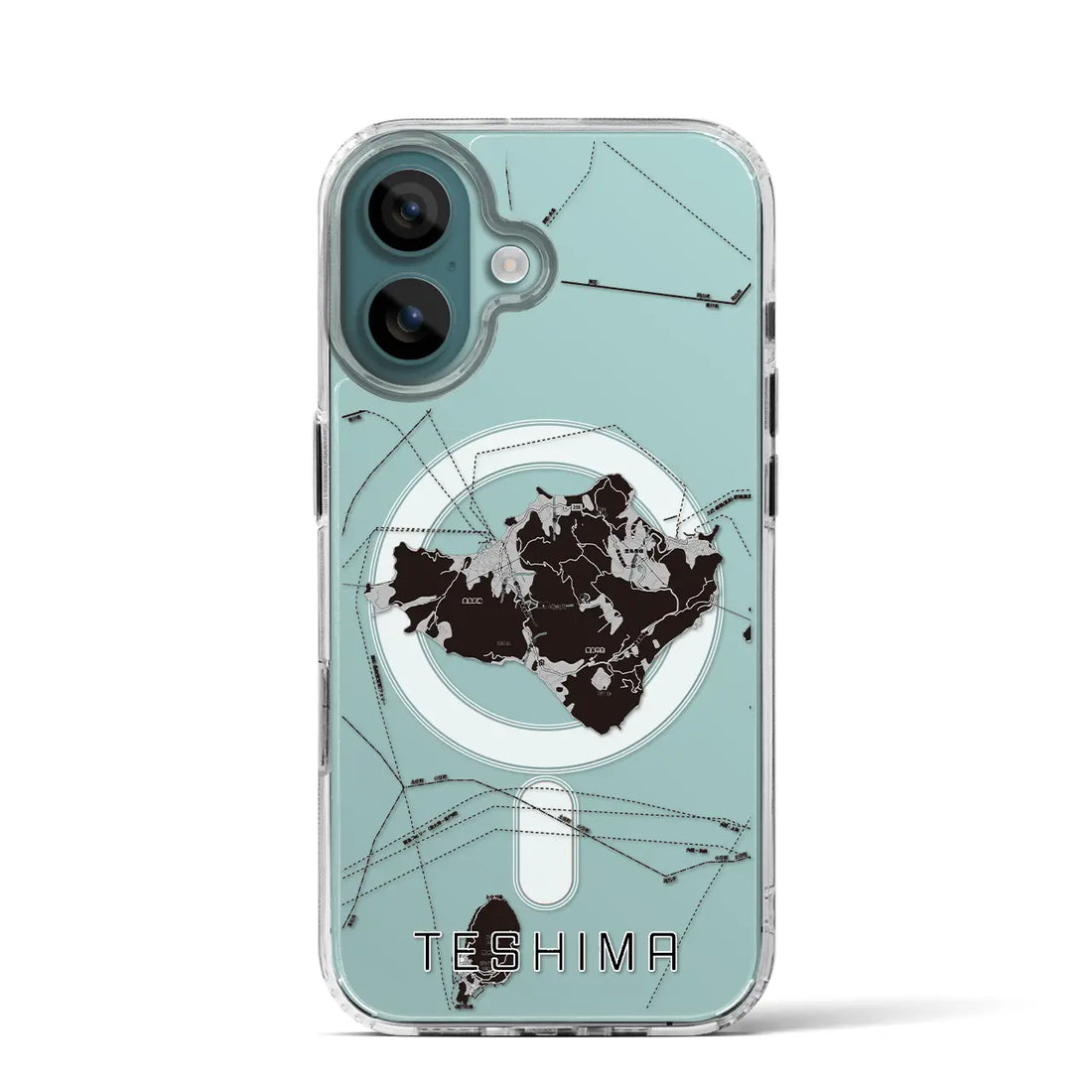 【豊島(香川県)】地図柄iPhoneケース(MagSafeタイプ)モノトーン・iPhone 16 Pro 用