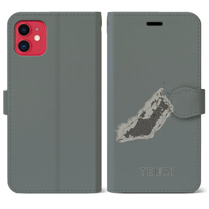 【天売（北海道）】地図柄iPhoneケース（手帳タイプ）モノトーン・iPhone 11 用