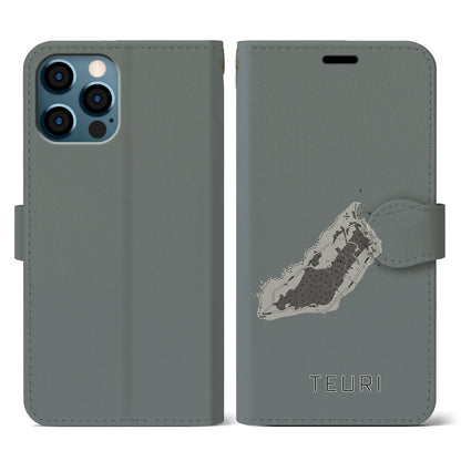 【天売（北海道）】地図柄iPhoneケース（手帳タイプ）モノトーン・iPhone 12 / 12 Pro 用