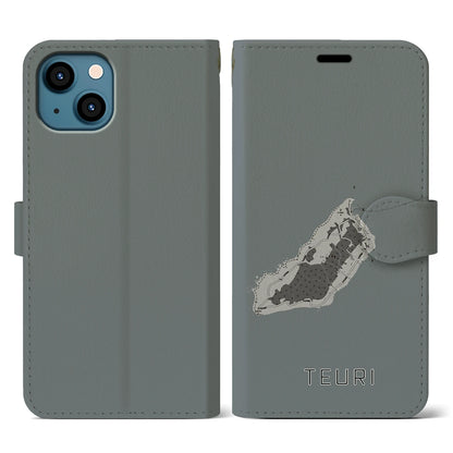 【天売（北海道）】地図柄iPhoneケース（手帳タイプ）モノトーン・iPhone 13 用