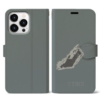 【天売（北海道）】地図柄iPhoneケース（手帳タイプ）モノトーン・iPhone 13 Pro 用