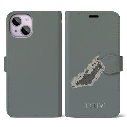 【天売（北海道）】地図柄iPhoneケース（手帳タイプ）モノトーン・iPhone 14 用