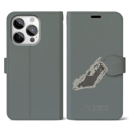 【天売（北海道）】地図柄iPhoneケース（手帳タイプ）モノトーン・iPhone 14 Pro 用