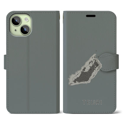 【天売（北海道）】地図柄iPhoneケース（手帳タイプ）モノトーン・iPhone 15 用