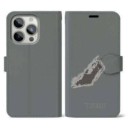 【天売（北海道）】地図柄iPhoneケース（手帳タイプ）モノトーン・iPhone 15 Pro 用