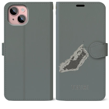 【天売（北海道）】地図柄iPhoneケース（手帳タイプ）モノトーン・iPhone 15 Plus 用