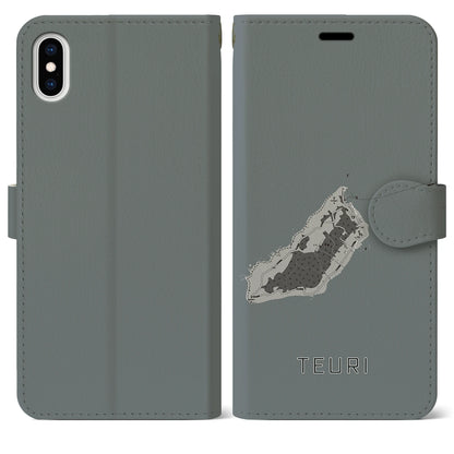 【天売（北海道）】地図柄iPhoneケース（手帳タイプ）モノトーン・iPhone XS Max 用