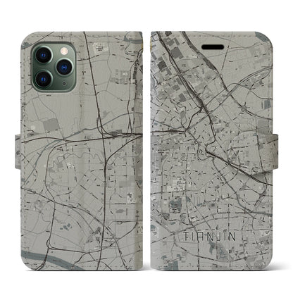 【天津（中華人民共和国）】地図柄iPhoneケース（手帳タイプ）モノトーン・iPhone 11 Pro 用