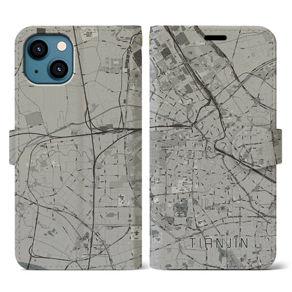 【天津（中華人民共和国）】地図柄iPhoneケース（手帳タイプ）モノトーン・iPhone 13 用