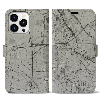 【天津（中華人民共和国）】地図柄iPhoneケース（手帳タイプ）モノトーン・iPhone 13 Pro 用