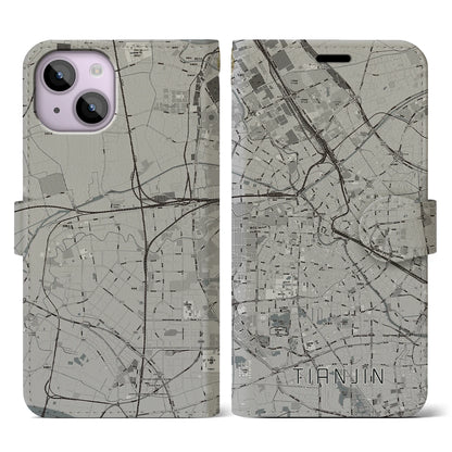 【天津（中華人民共和国）】地図柄iPhoneケース（手帳タイプ）モノトーン・iPhone 14 用