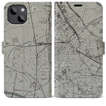 【天津（中華人民共和国）】地図柄iPhoneケース（手帳タイプ）モノトーン・iPhone 14 Plus 用