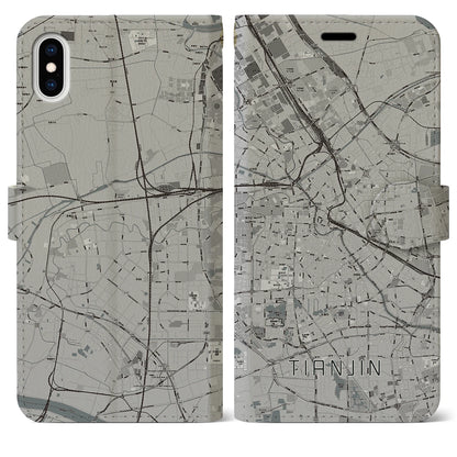 【天津（中華人民共和国）】地図柄iPhoneケース（手帳タイプ）モノトーン・iPhone XS Max 用