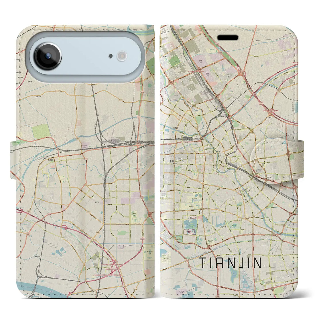 【天津(中華人民共和国)】地図柄iPhoneケース(手帳タイプ)モノトーン・iPhone 17 Pro Max 用