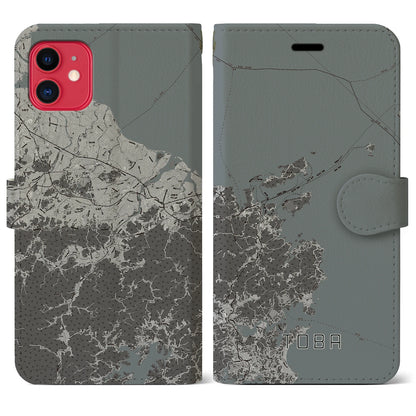 【鳥羽（三重県）】地図柄iPhoneケース（手帳タイプ）モノトーン・iPhone 11 用