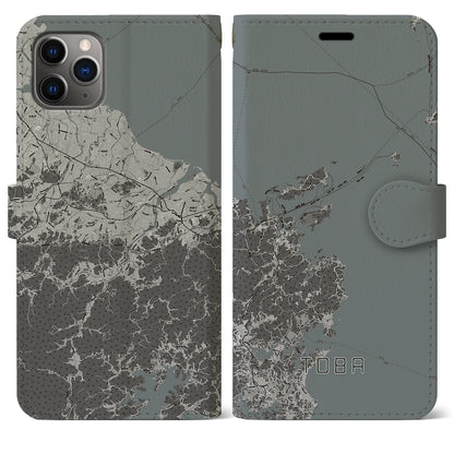 【鳥羽（三重県）】地図柄iPhoneケース（手帳タイプ）モノトーン・iPhone 11 Pro Max 用