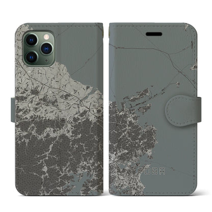 【鳥羽（三重県）】地図柄iPhoneケース（手帳タイプ）モノトーン・iPhone 11 Pro 用