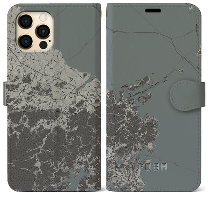 【鳥羽（三重県）】地図柄iPhoneケース（手帳タイプ）モノトーン・iPhone 12 Pro Max 用