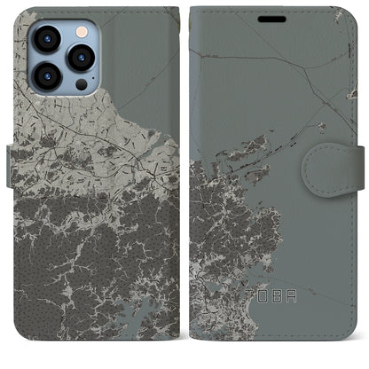 【鳥羽（三重県）】地図柄iPhoneケース（手帳タイプ）モノトーン・iPhone 13 Pro Max 用