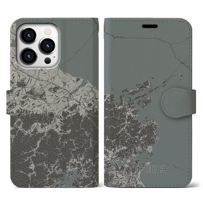 【鳥羽（三重県）】地図柄iPhoneケース（手帳タイプ）モノトーン・iPhone 13 Pro 用