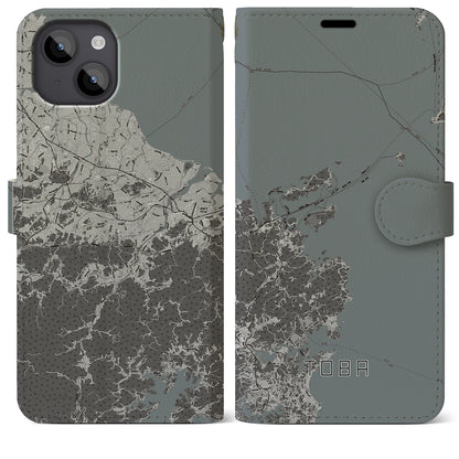 【鳥羽（三重県）】地図柄iPhoneケース（手帳タイプ）モノトーン・iPhone 14 Plus 用