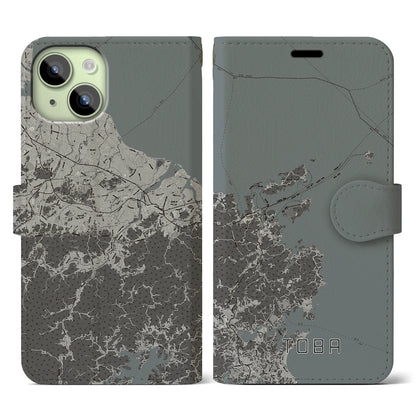 【鳥羽（三重県）】地図柄iPhoneケース（手帳タイプ）モノトーン・iPhone 15 用