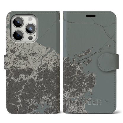 【鳥羽（三重県）】地図柄iPhoneケース（手帳タイプ）モノトーン・iPhone 15 Pro 用