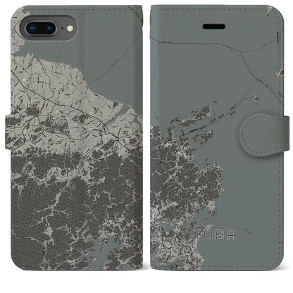 【鳥羽（三重県）】地図柄iPhoneケース（手帳タイプ）モノトーン・iPhone 8Plus /7Plus / 6sPlus / 6Plus 用